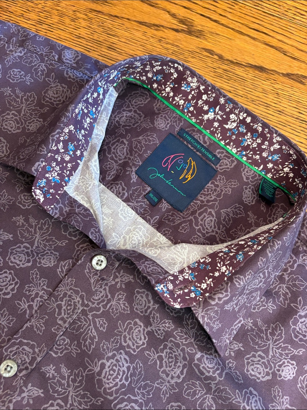 JOHN LENNON - Button down LS Dress Shirt - Men's XXL - Plum Floral (M-134)